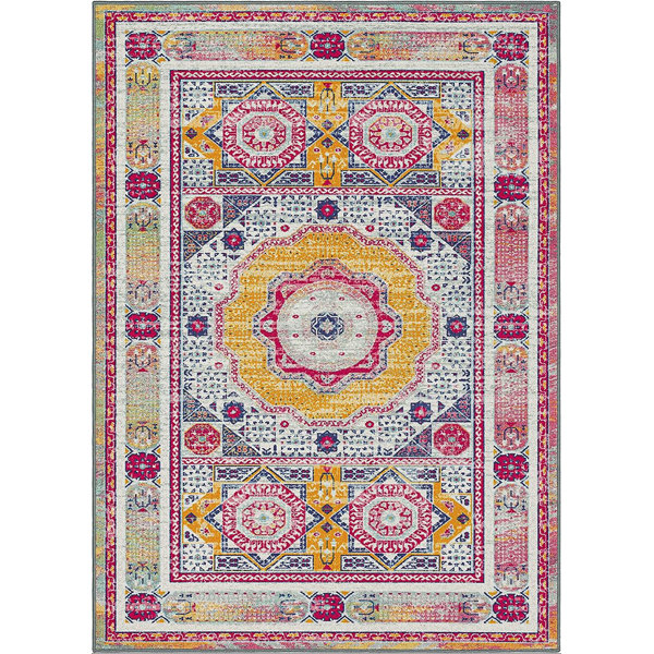 Bungalow Rose Machine Woven / Power Loomed Pink/Yellow Rug Wayfair